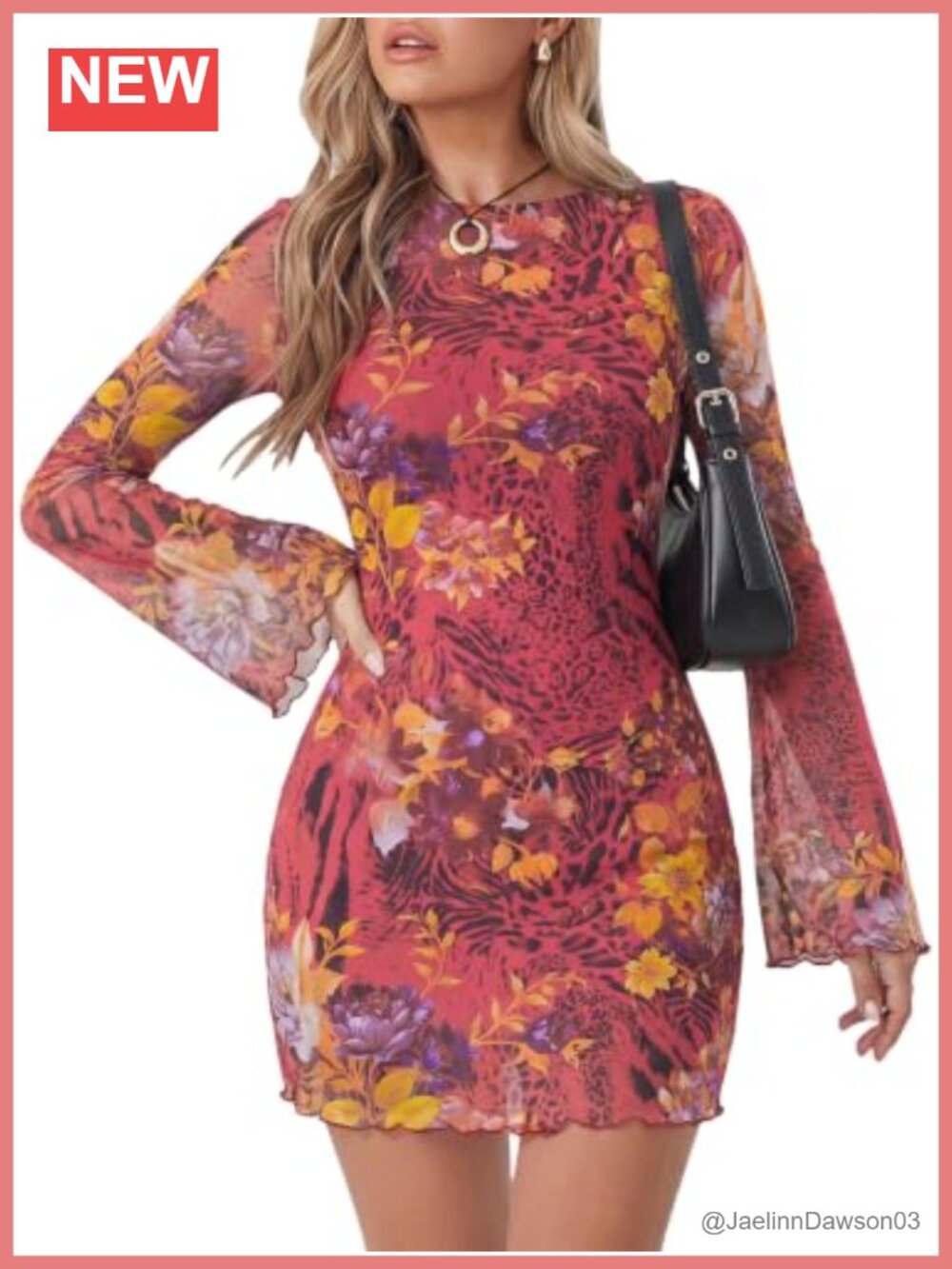 Milumia Animal Print Mini Dress Bell Long Sleeve Sheer Mesh Y2K